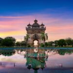 Patuxai,(patuxay),At,Twilight,In,Vientiane,,Laos.